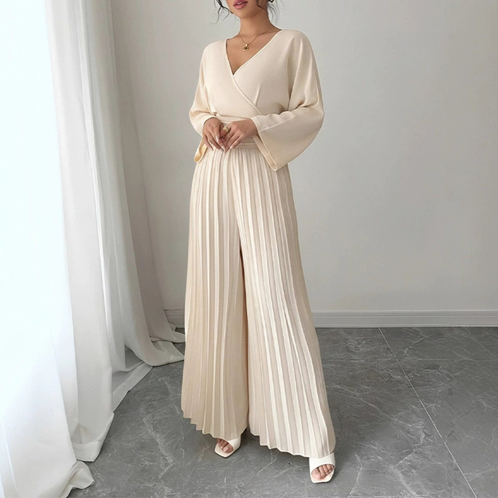 ZARA Summer Elegant Solid Color Collar Slim Wide Leg Jumpsuit